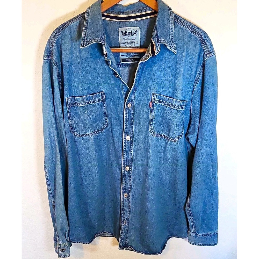 Levi Classic Worker Denim Shirt Men XXL Two Horse Selvege Collar Blue Button Up - Picture 2 of 7